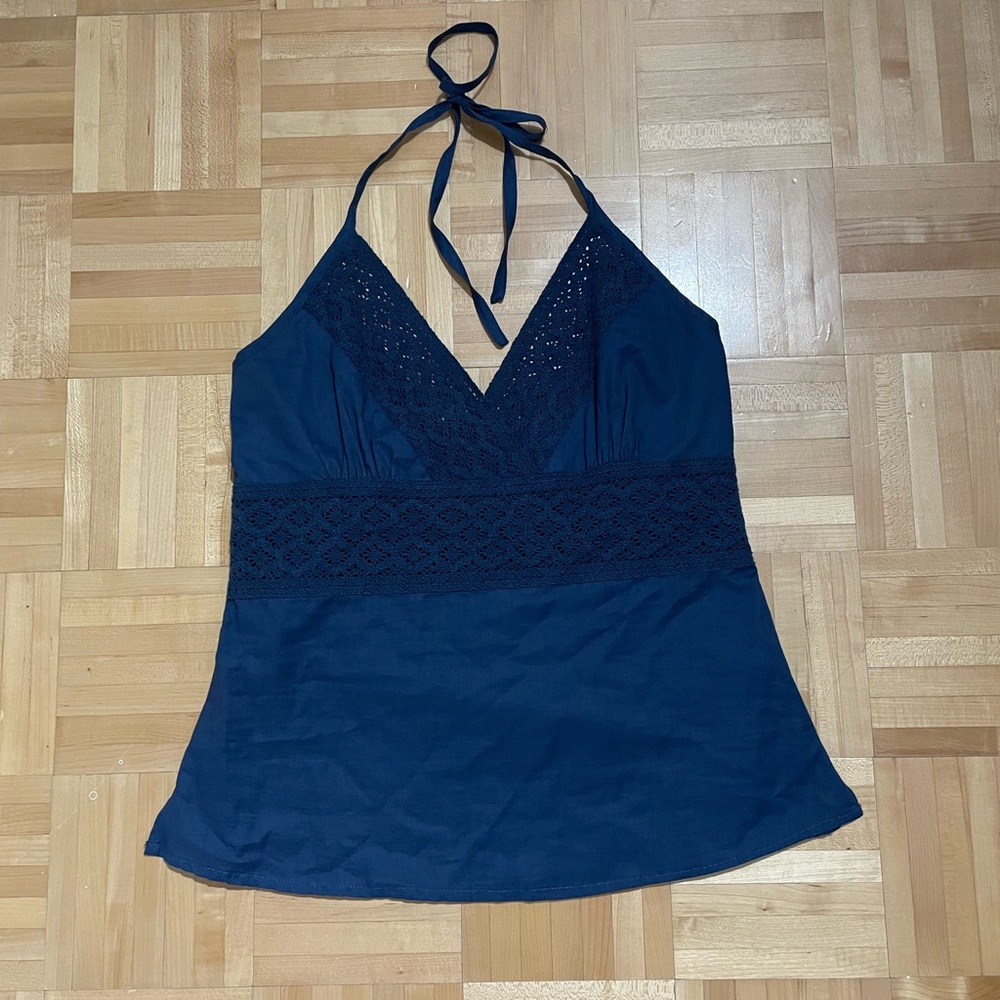 Babydoll Blue Halter Camisole with Lace Detail